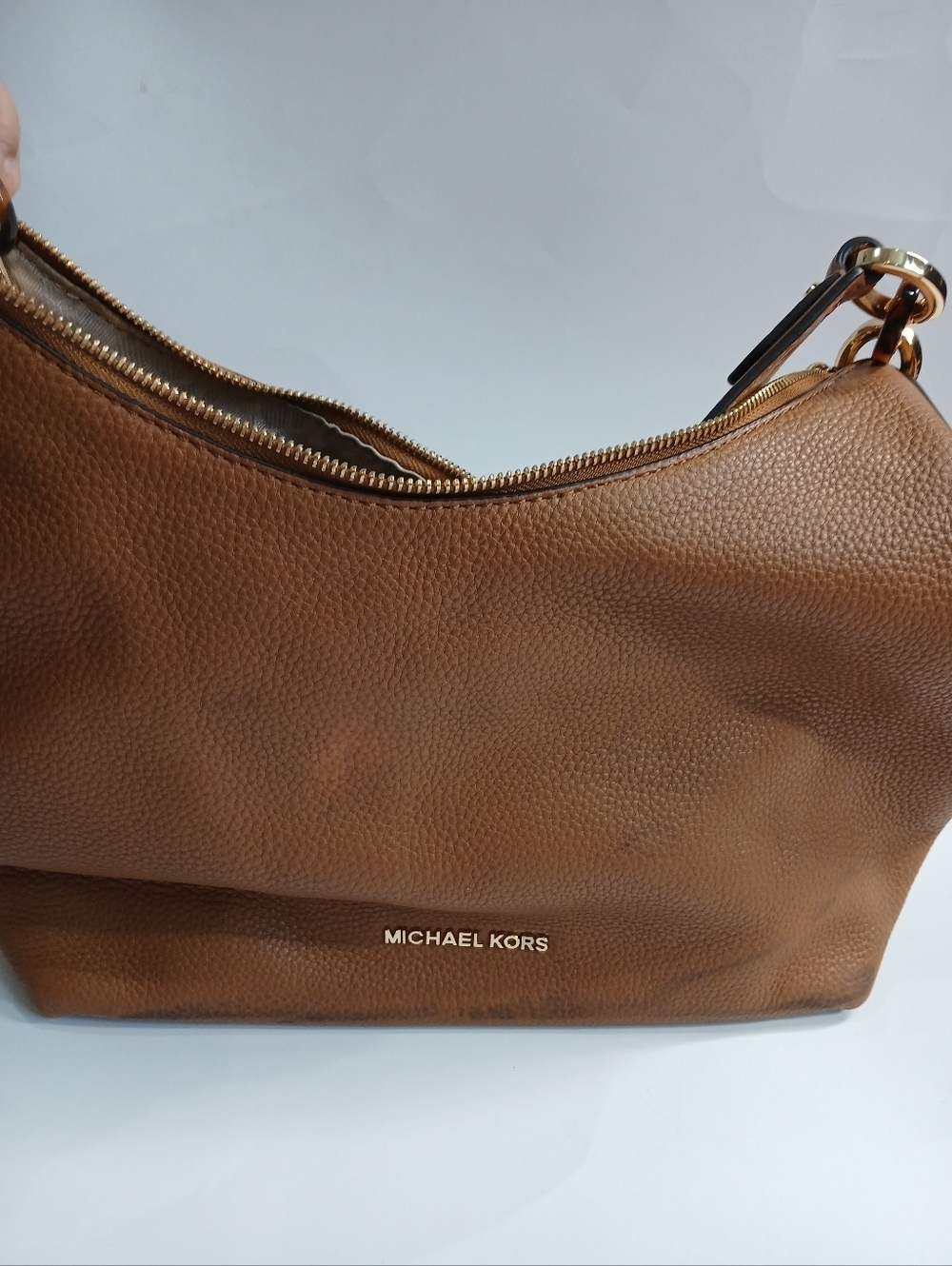 Michael Kors Brown Leather Shoulder Bag | Hobo Style | Gold Logo | Handbag - Picture 6 of 7